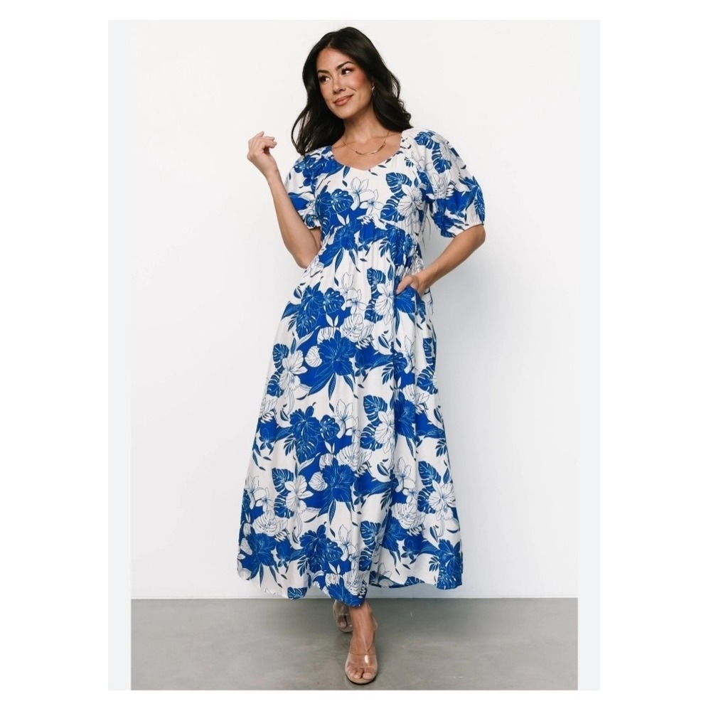 Baltic Born‎ Leela Maxi Dress 3XL White Floral Puff Sleeve Cottage Peasant